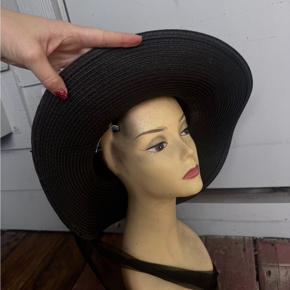 Custom Handmade Black Witch Hat with Blue Floral & Feather Trim main image 7
